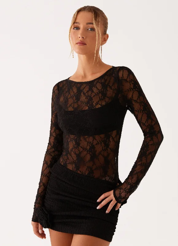 women's tops for those who want to stay updated with the latest fashion trendsLucid Dreams Lace Bodysuit - Black