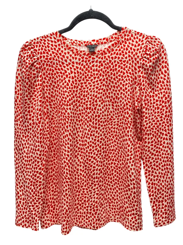 women's long sleeve tops with minimalist aestheticsTop Long Sleeve By Ann Taylor In Cream & Red, Size: Xxs