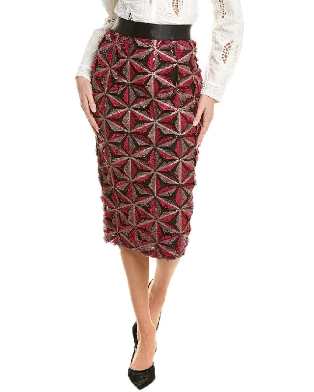 women's sustainable striped skirtsGracia Sequin Beaded Pinwheel Midi Skirt