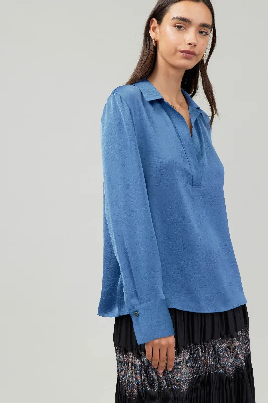 women's tops for gala dinnersCollared Splitneck Blouse