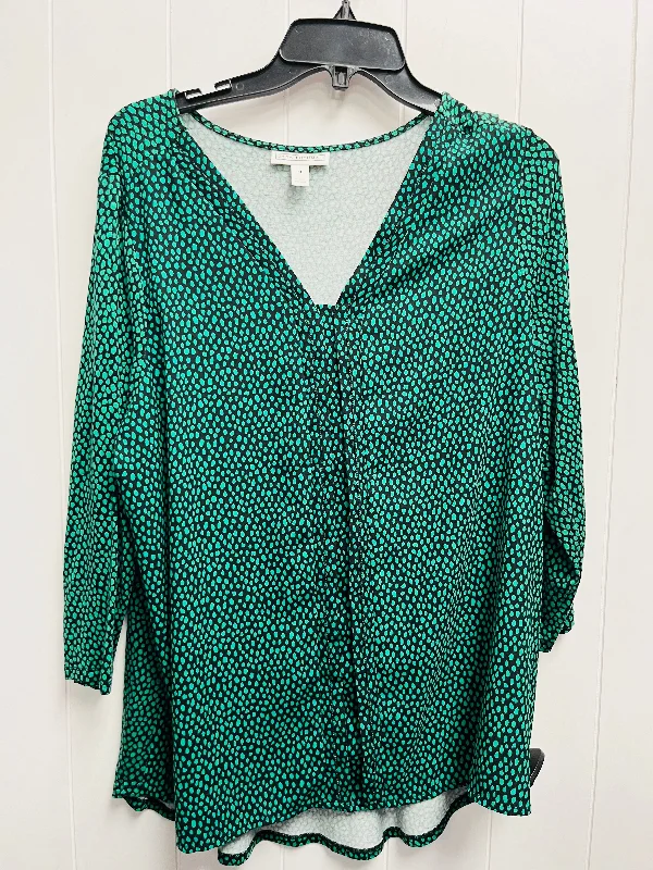 women's long sleeve tops with petite sizingTop Long Sleeve By Dana Buchman In Black & Green, Size: Xl