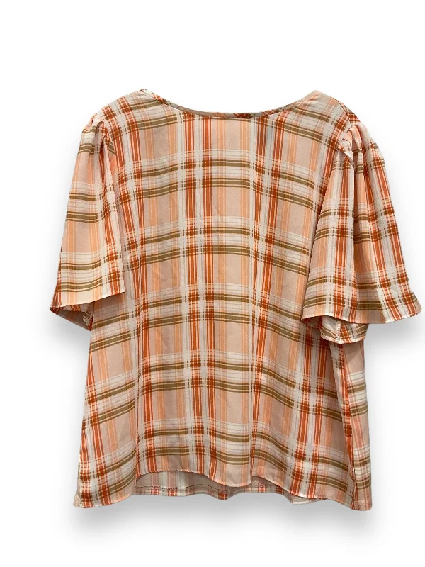 women's T-shirts for autumnPlaid Pattern Top Short Sleeve Ann Taylor, Size L