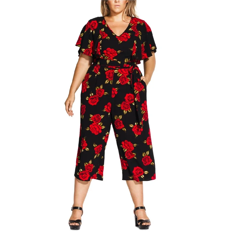 women's jumpsuits with bell sleevesCity Chic Womens Rose Liason Jumpsuit, Multicoloured, XS/14W