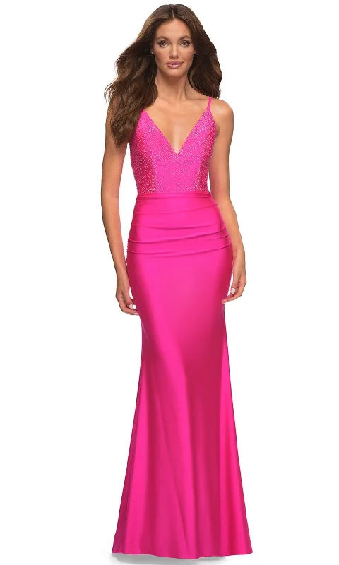 women's pastel dressesLa Femme 30601 - Sleeveless Beaded Evening Dress