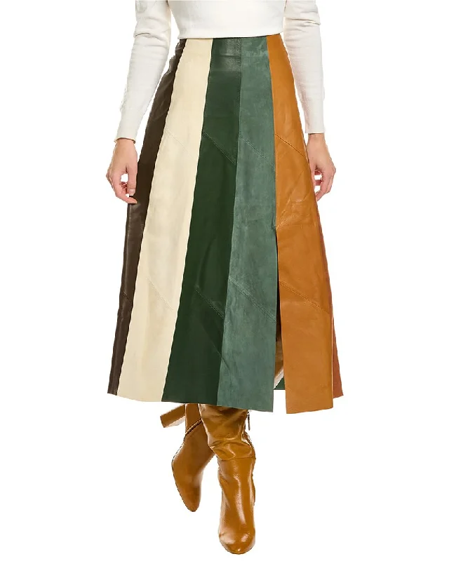 women's wrap skirtsFerragamo Paneled Multicolor Leather & Suede Midi Skirt