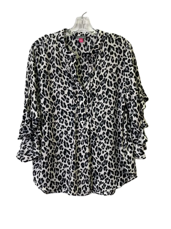 women's long sleeve tops with keyhole backsTop Long Sleeve By Vince Camuto In Animal Print, Size: M