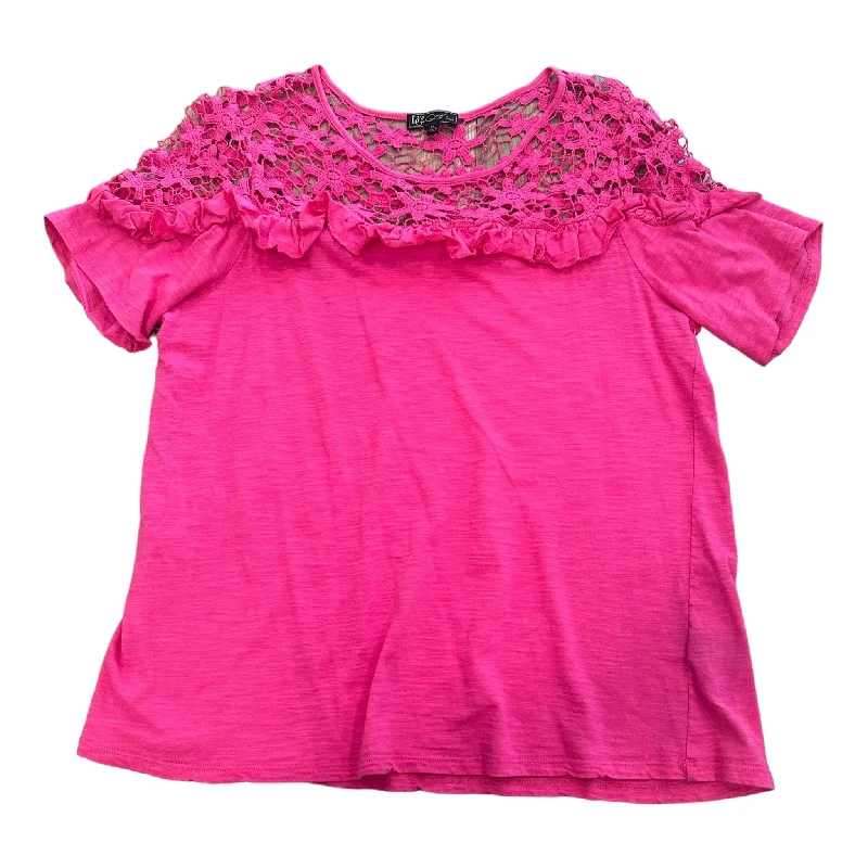 women's T-shirts with asymmetrical hemlinesPink Top Short Sleeve Diane Gilman, Size Xl