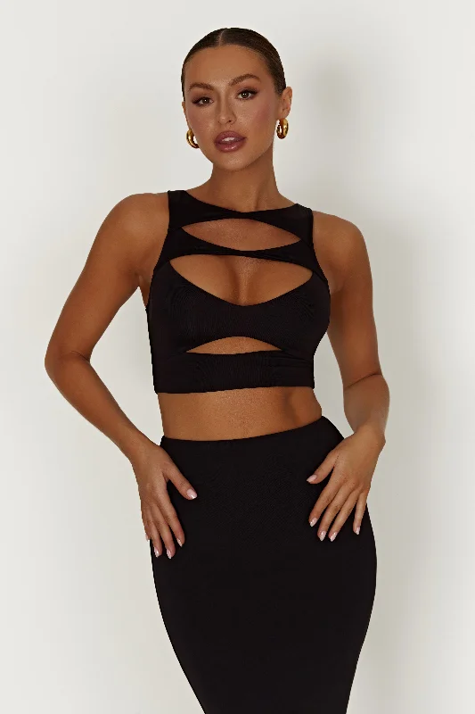 women's tops with asymmetrical designsChloe Cut Out Crop Top - Black