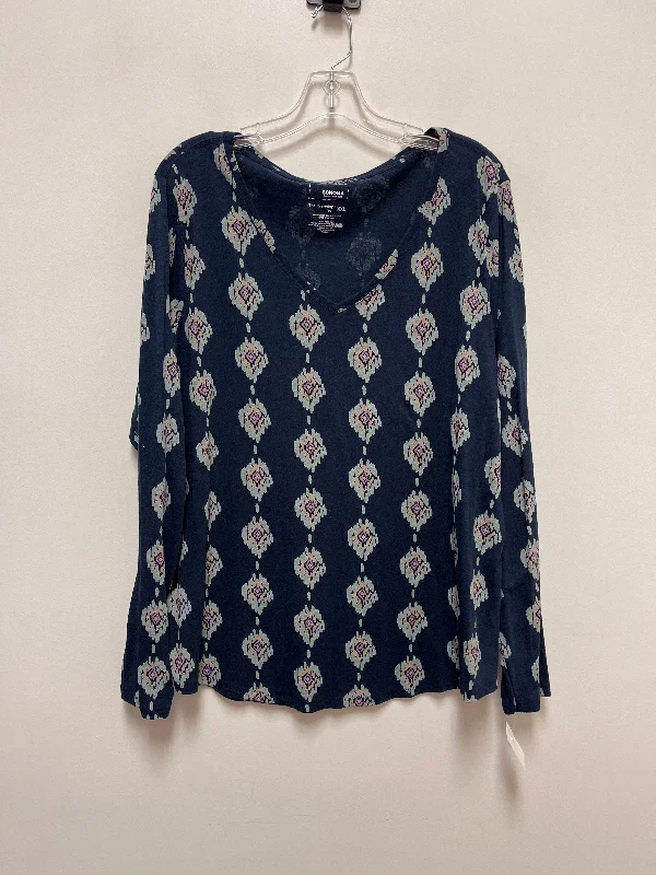 women's long sleeve tops with geometric patternsTop Long Sleeve By Sonoma In Navy, Size: 2x