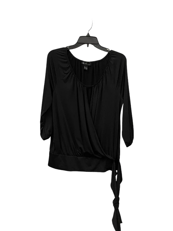 women's long sleeve tops with polka dotsTop Long Sleeve By International Concepts In Black, Size: L