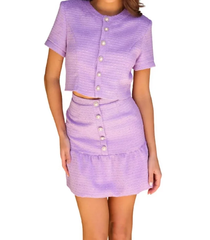 women's checked skirtsPearl Button Set Top Skirt In Lilac