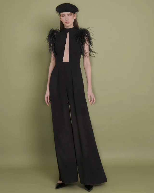 women's jumpsuits made of satinFeathered Shoulders Jumpsuit