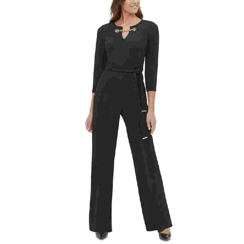 women's jumpsuits with buttonsTommy Hilfiger Women's Grommet-Neck Jumpsuit Black Size 10