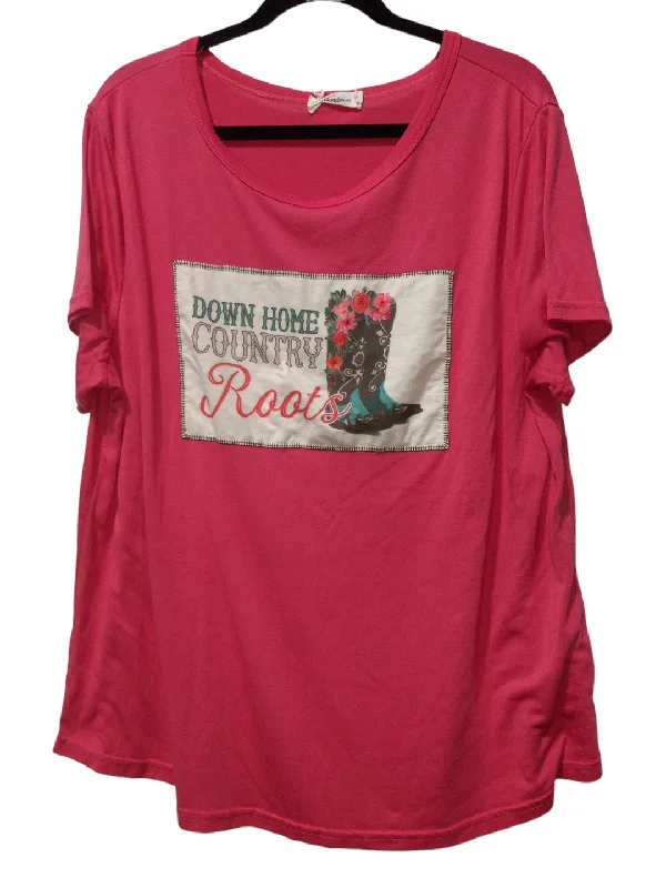 women's T-shirts with built-in brasPink Top Short Sleeve Southern Grace, Size 2x