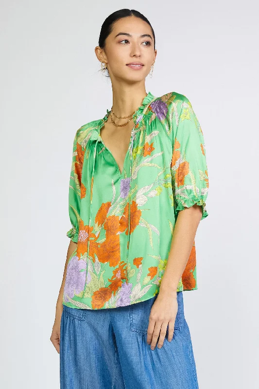 breathable women's tops for summerFloral Split Neck Blouse