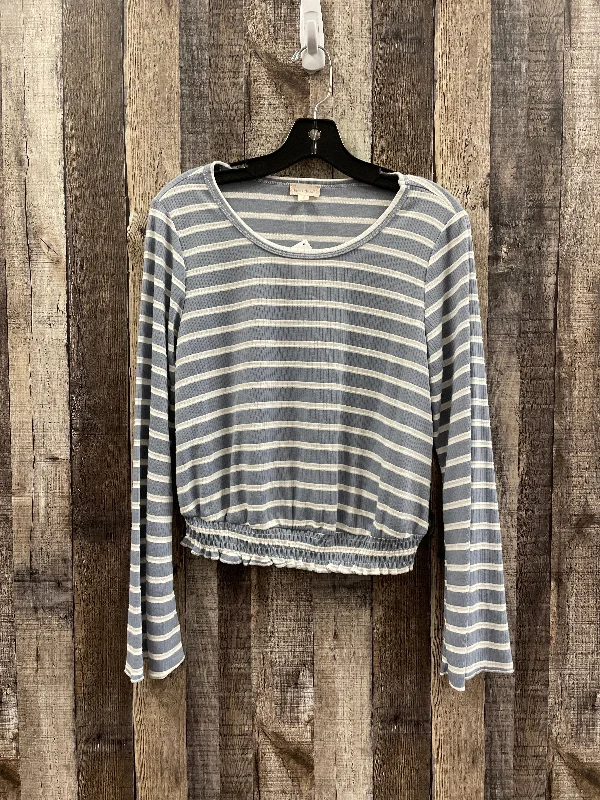 women's long sleeve tops with polka dotsTop Long Sleeve By Hem & Thread In Striped Pattern, Size: S