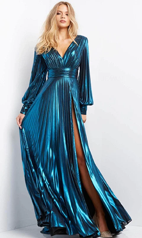 women's A-line dressesJovani 06221SC - Pleated Metallic Evening Gown