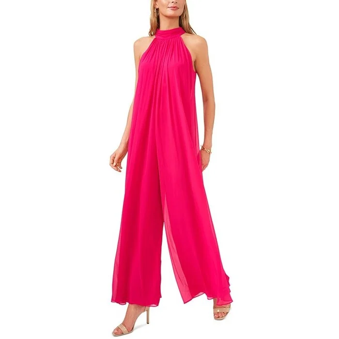 women's jumpsuits with pocketsVince Camuto Women's Halter Neck Wide Leg Jumpsuit Pink Size X-Large