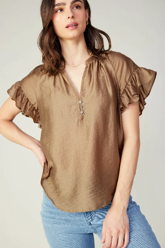 women's tops with unique designsRaglan Sleeve Button Blouse