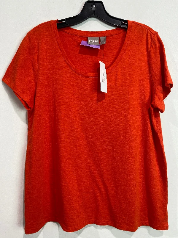 women's T-shirts with lace trimOrange Top Short Sleeve Chicos, Size M