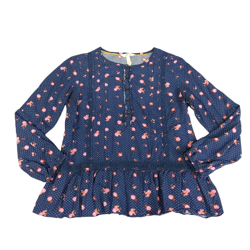 women's long sleeve tops with quilted designsTop Long Sleeve By Matilda Jane In Blue & Pink, Size: S