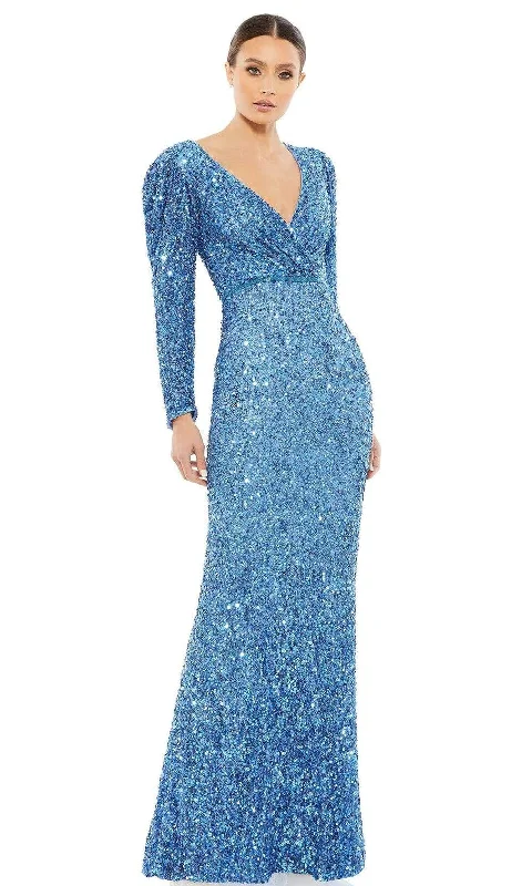 women's flutter-sleeved dressesMac Duggal 5510 - V-Neck Shimmer Evening Gown