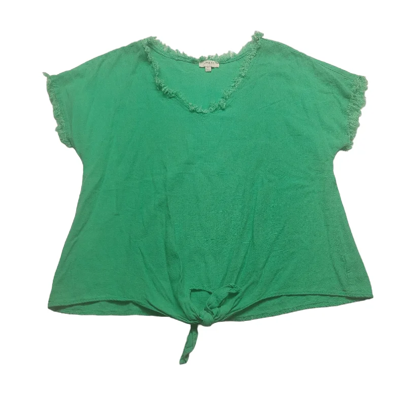 women's T-shirts with scoop necksGreen Top Short Sleeve Umgee, Size L