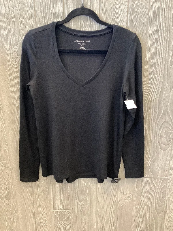 women's long sleeve tops with relaxed fitsTop Long Sleeve By American Eagle In Black, Size: M