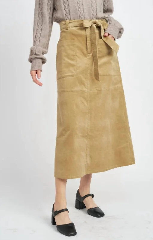 women's warm party skirtsCorduroy Midi Skirt In Tan