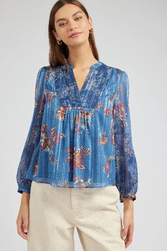 satin women's topsFloral Mandarin Collar Blouse