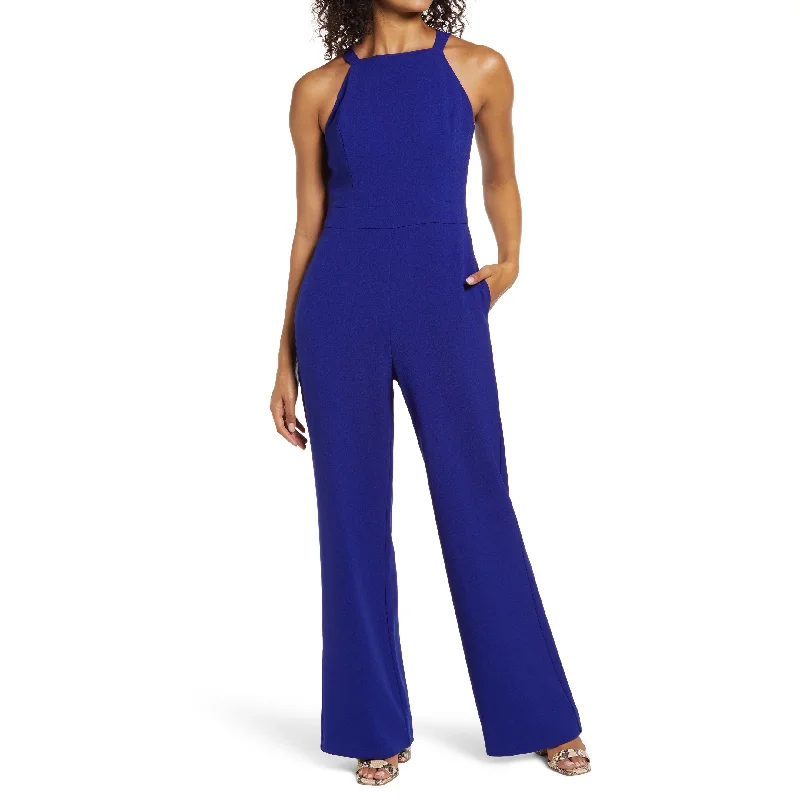 women's cozy jumpsuitsVince Camuto Women's Back Cutout Halter Jumpsuit Blue Size 16