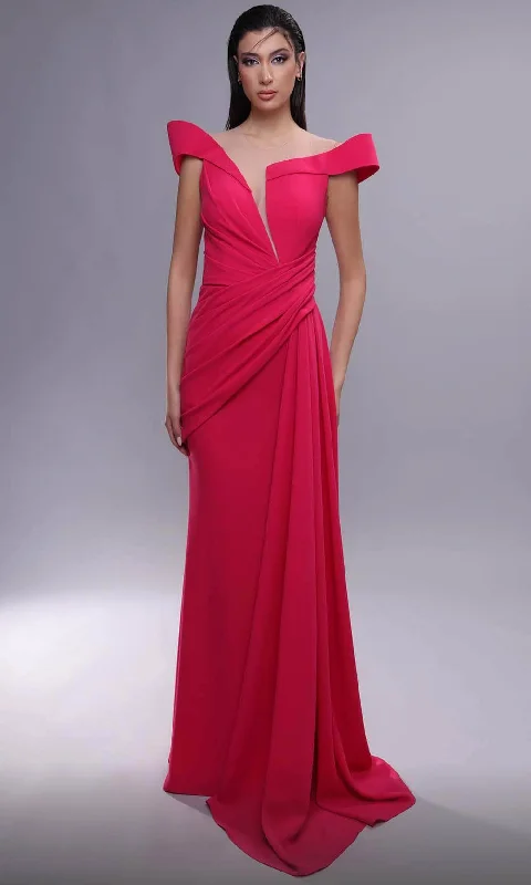 women's velvet dressesMNM Couture K4093 - Draped Plunging Evening Dress