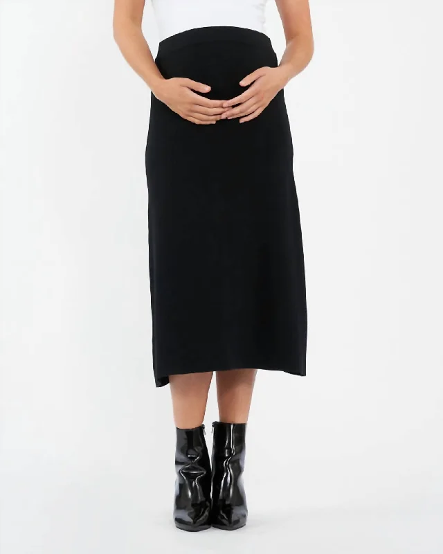 women's zip-front midi skirts for eventsA-Line Knit Skirt In Black