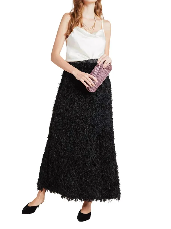 women's lightweight linen skirts for warm weatherChantal Feathered Maxi Skirt In Black