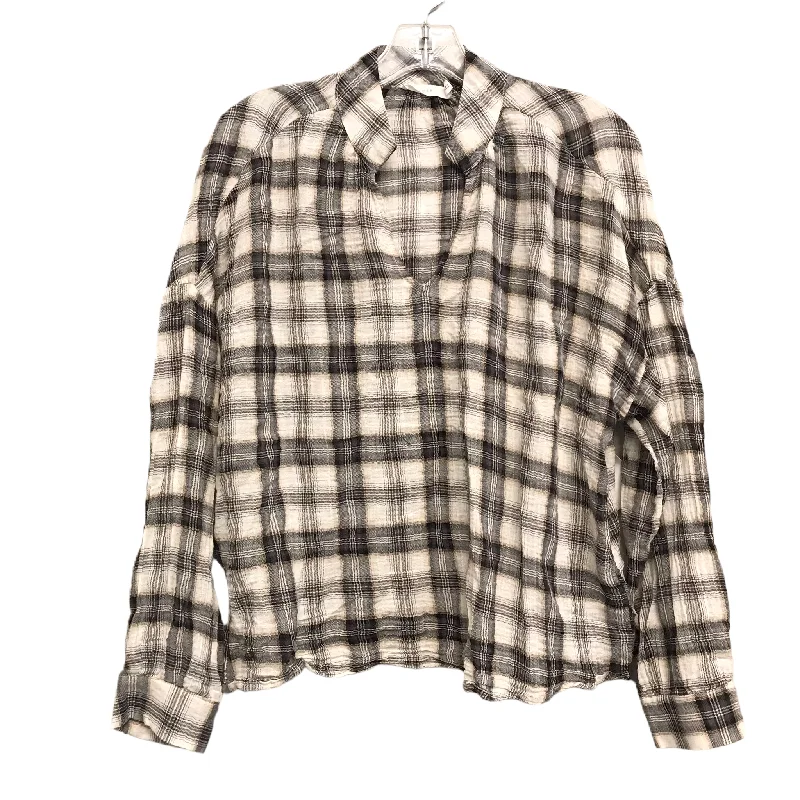 women's long sleeve tops with international brandingTop Long Sleeve By Lush In Plaid Pattern, Size: L