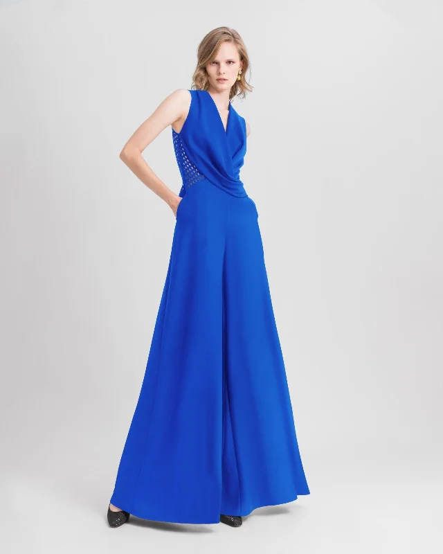 women's jumpsuits made of cottonFlared Cut Royal Blue Jumpsuit