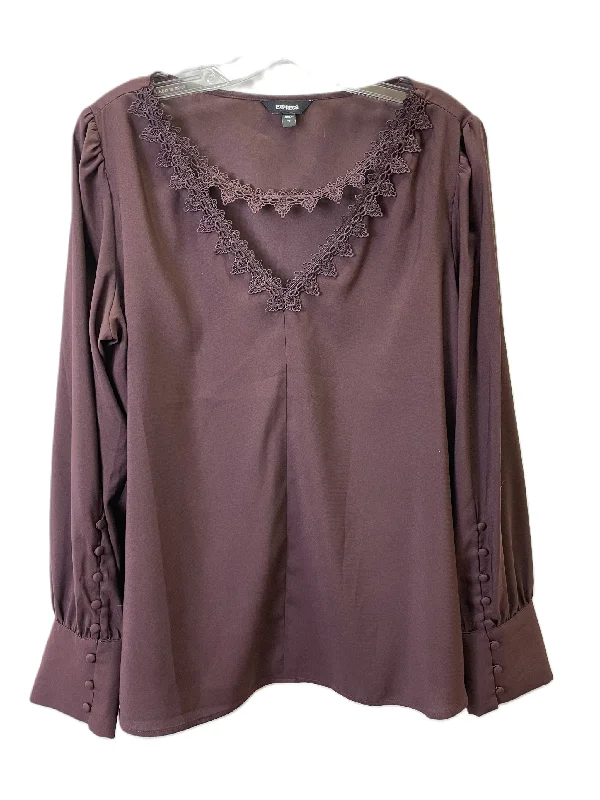 women's long sleeve tops with high-low hemlinesTop Long Sleeve By Express In Purple, Size: L