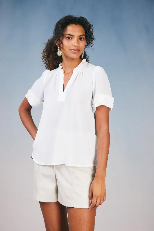 women's tops for those who want to stay on top of the latest fashion trends and wear pieces that are both stylish and on-trendRuffled Trim Blouse