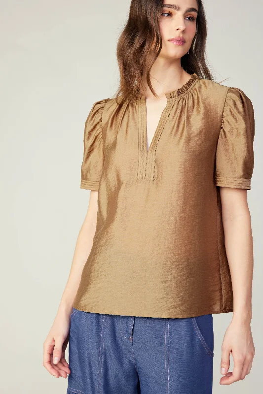 affordable women's topsGathered Sleeve Blouse