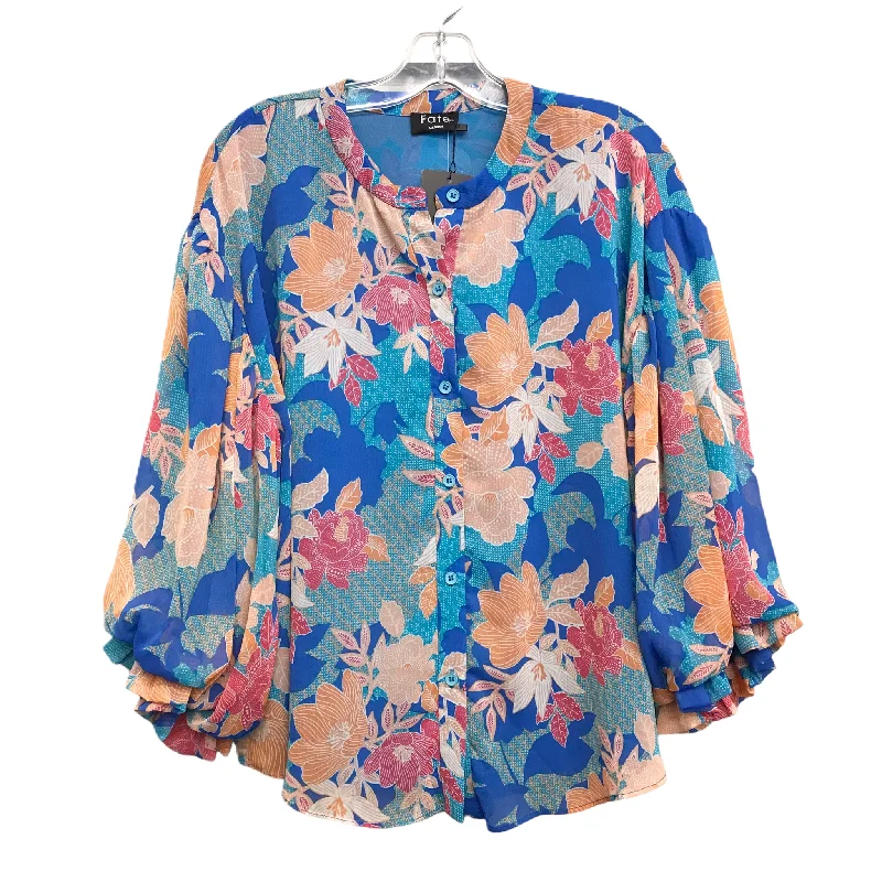 women's long sleeve tops with ribbed hemsTop Long Sleeve By Fate In Floral Print, Size: M