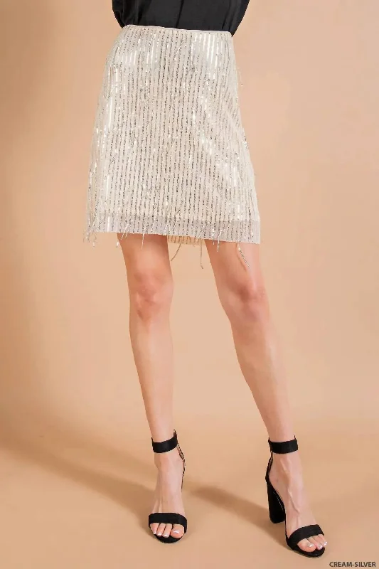 women's formal skirtsSequined Mini Skirt In Cream-Silver