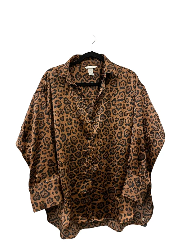 women's long sleeve tops with geometric patternsTop Long Sleeve Basic By H&m In Animal Print, Size: Xs