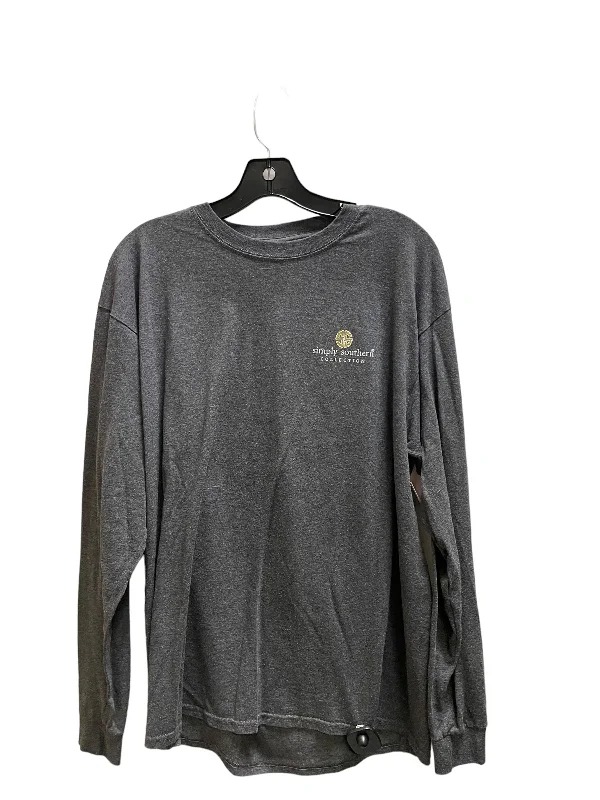 women's long sleeve tops with unique designsTop Long Sleeve By Simply Southern In Grey, Size: L