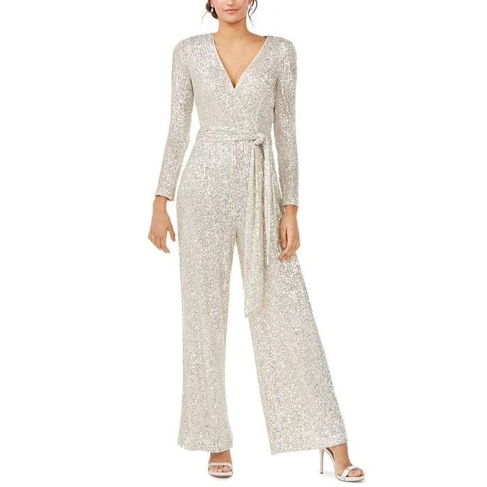 women's jumpsuits for moisture-wicking materialsEliza J Women's Sequinned Surplice Jumpsuit Gray Size 10 Petite - 10P