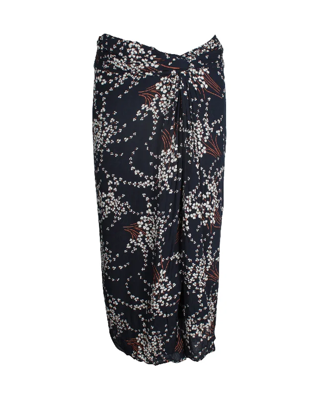 women's party skirtsBa&Sh Omille Floral Knee-length Skirt in Navy Blue Cotton