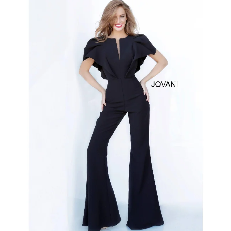 women's jumpsuits with short sleevesJovani 00762 Jumpsuit  Black Short Sleeve