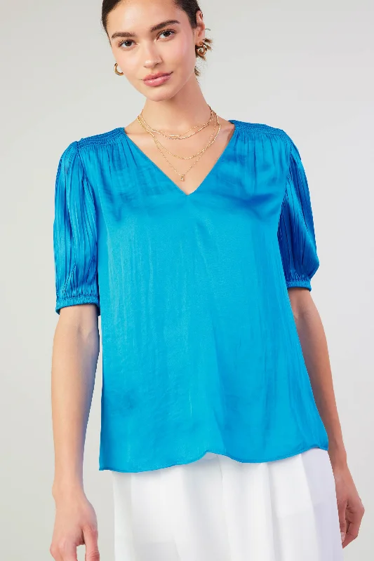 women's tops for those who value both quality and affordabilityCuffed Pleated Yoke top