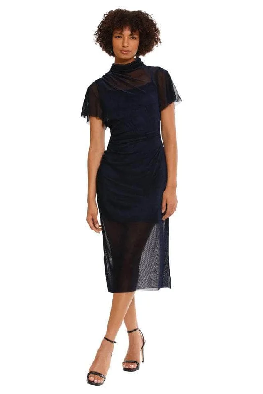 women's fair-trade dressesDonna Morgan D9159M - Short Sleeve Velvet Mesh Evening Dress