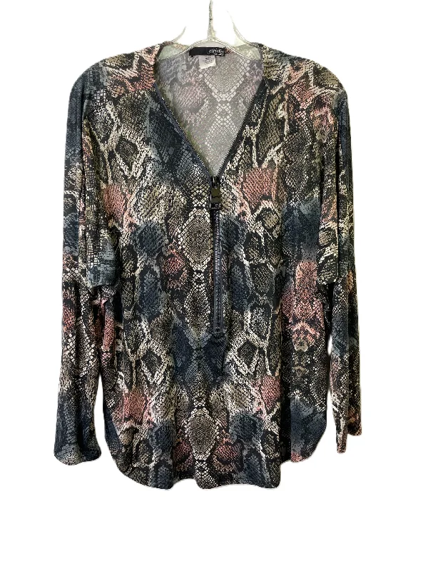 women's long sleeve tops with hidden buttonsTop Long Sleeve By Ariella In Animal Print, Size: L