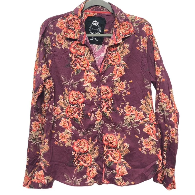 women's long sleeve tops with distressed finishesTop Long Sleeve By Cma In Floral Print, Size: L